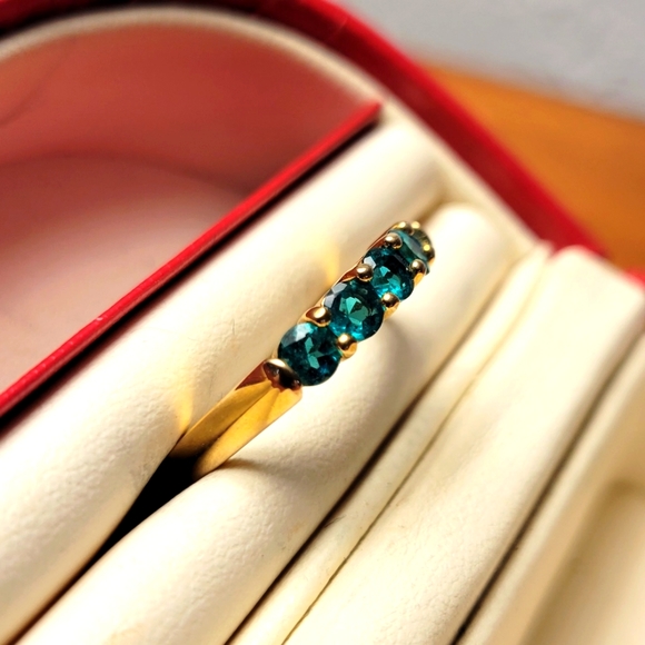 ANTIQUE Emerald Gold/ Sterling 925 Ring Sz8 - Picture 2 of 8